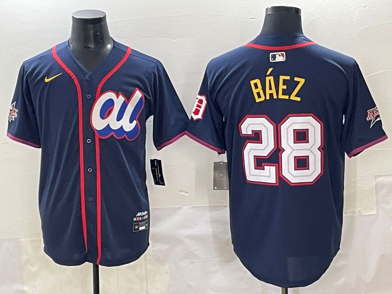 Men 2025 Detroit Tigers #28 Baez Blue All star Blank Blue Nike MLB Jersey style 4->detroit tigers->MLB Jersey